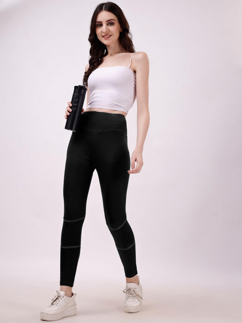 Mehrang Women Premium Gym Wear/Active Wear Tights Stretchable Leggings Yoga High Rise Pants Gym Tight, Comfort Fit High Waist Tights (Medium, Black) - Image 5