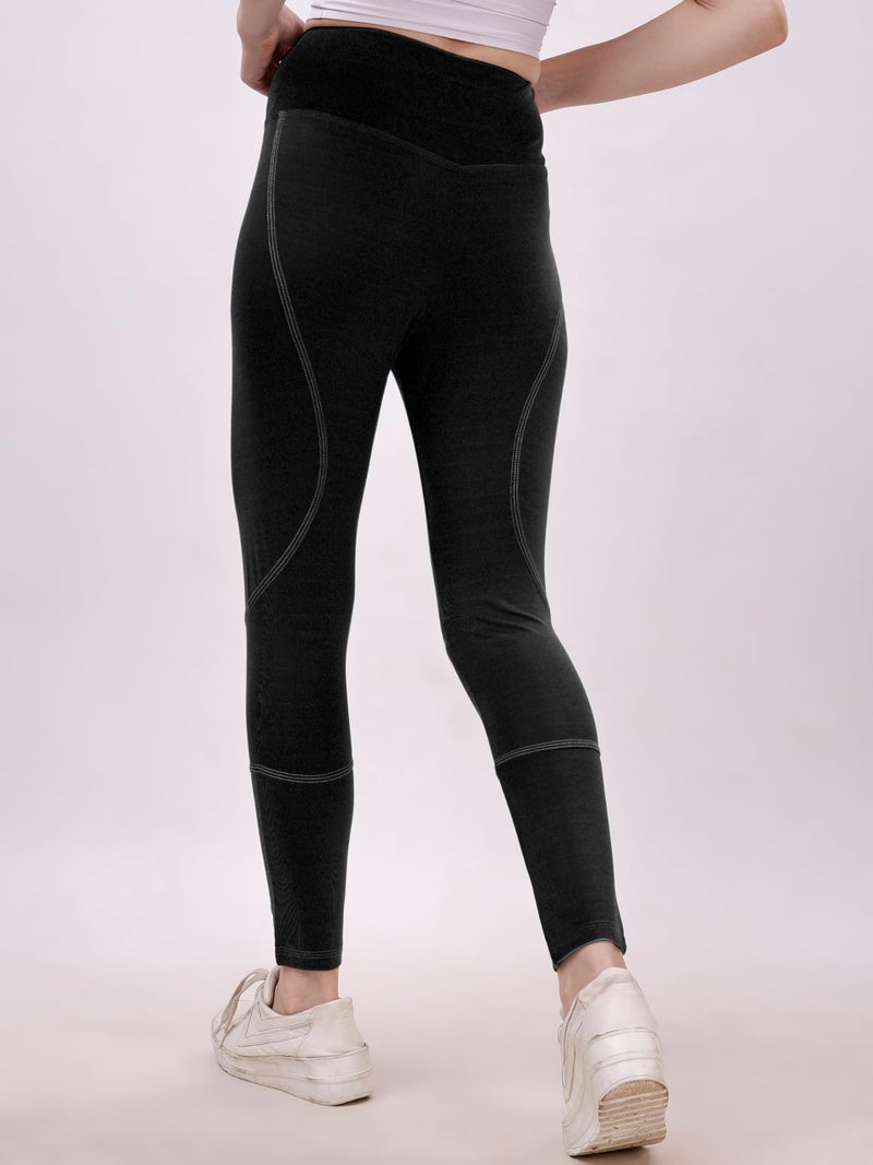 Mehrang Women Premium Gym Wear/Active Wear Tights Stretchable Leggings Yoga High Rise Pants Gym Tight, Comfort Fit High Waist Tights (Medium, Black) - Image 3