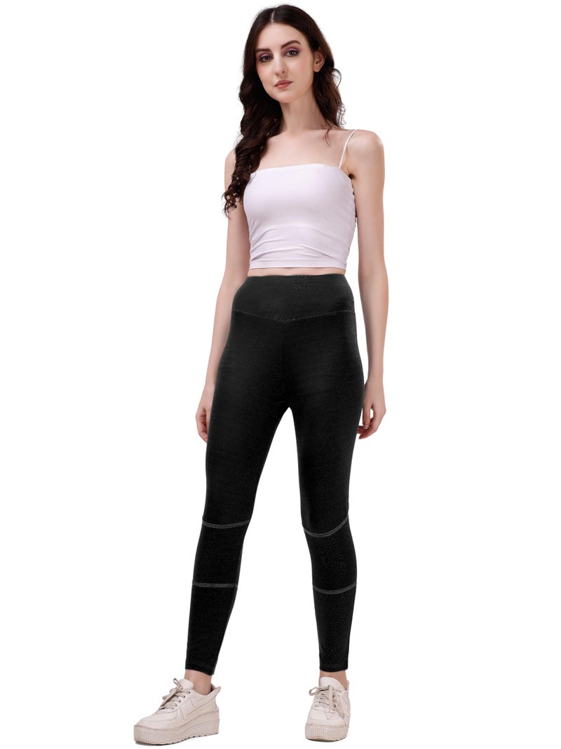 Mehrang Women Premium Gym Wear/Active Wear Tights Stretchable Leggings Yoga High Rise Pants Gym Tight, Comfort Fit High Waist Tights (Medium, Black) - Image 4
