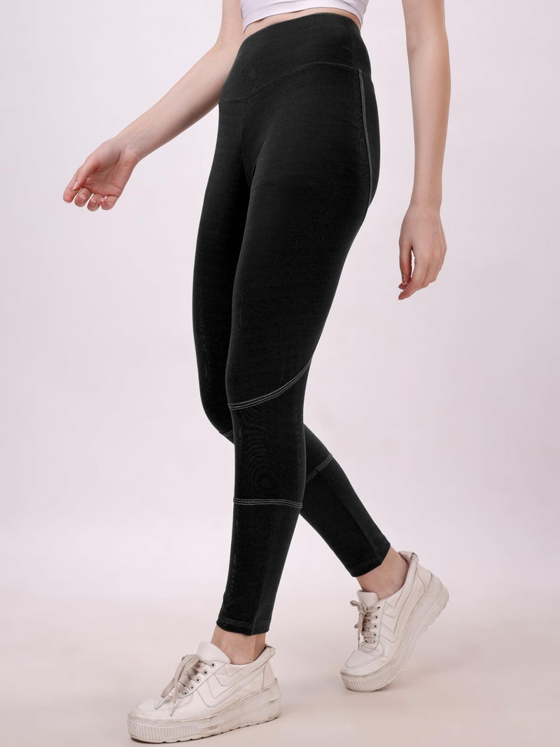 Mehrang Women Premium Gym Wear/Active Wear Tights Stretchable Leggings Yoga High Rise Pants Gym Tight, Comfort Fit High Waist Tights (Medium, Black) - Image 2