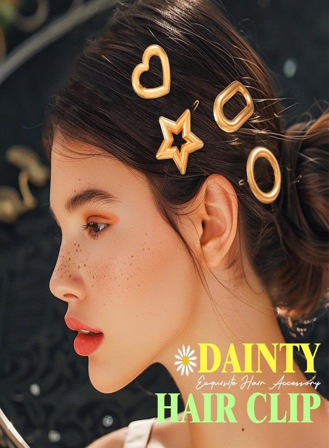 JONKY 4pcs Gold Geometric Metal Hair Clips Round Star Heart Oval Barrettes for Women (1-Gold) - Image 3