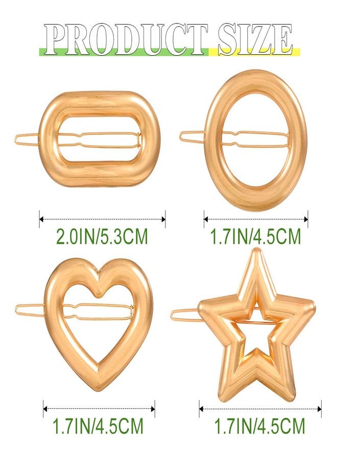 JONKY 4pcs Gold Geometric Metal Hair Clips Round Star Heart Oval Barrettes for Women (1-Gold) - Image 4