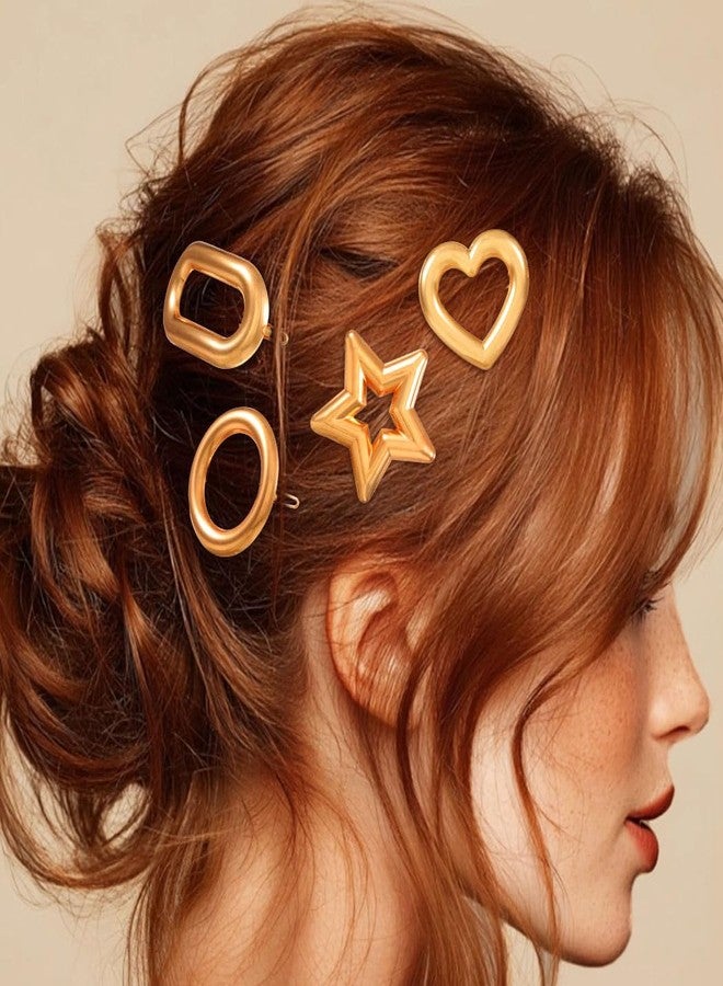 JONKY 4pcs Gold Geometric Metal Hair Clips Round Star Heart Oval Barrettes for Women (1-Gold) - Image 5