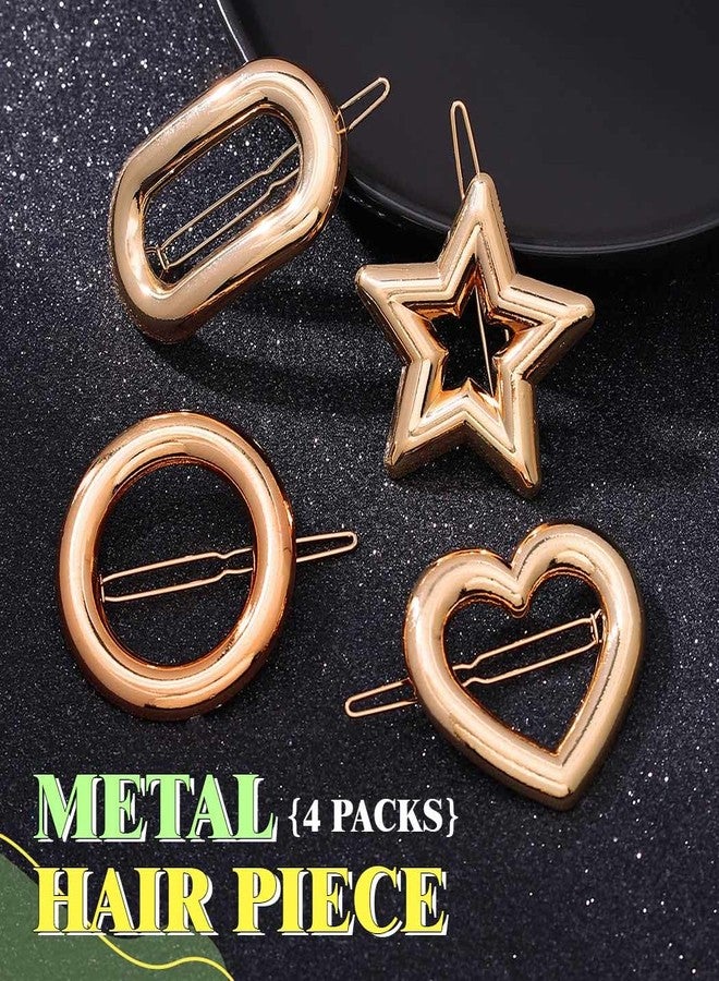 JONKY 4pcs Gold Geometric Metal Hair Clips Round Star Heart Oval Barrettes for Women (1-Gold) - Image 2