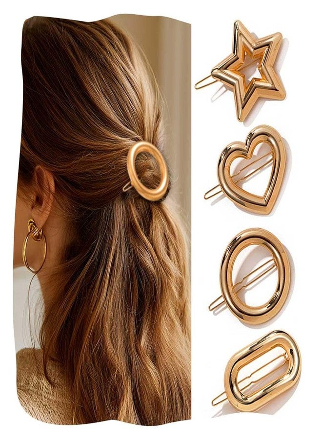 JONKY 4pcs Gold Geometric Metal Hair Clips Round Star Heart Oval Barrettes for Women (1-Gold) - Image 1