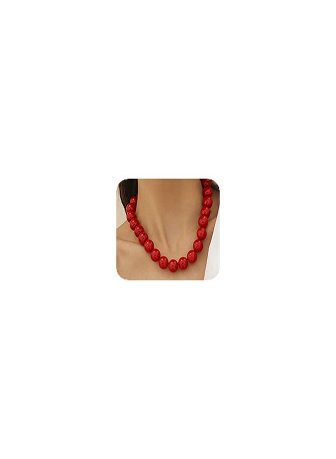 BERYUAN Black Red Pearl Beads Necklace Gothic Pearl Beads Collar Choker Faux Pearl Beads Strand Necklace Boho Imitation Pearl Necklace For Women(Red) - Image 1