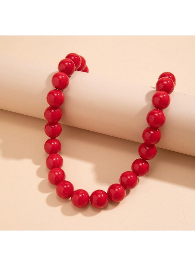 BERYUAN Black Red Pearl Beads Necklace Gothic Pearl Beads Collar Choker Faux Pearl Beads Strand Necklace Boho Imitation Pearl Necklace For Women(Red) - Image 4