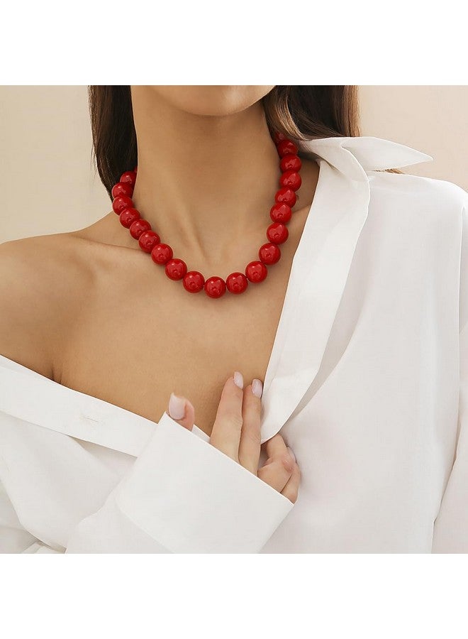 BERYUAN Black Red Pearl Beads Necklace Gothic Pearl Beads Collar Choker Faux Pearl Beads Strand Necklace Boho Imitation Pearl Necklace For Women(Red) - Image 3