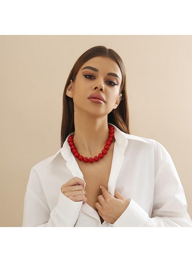 BERYUAN Black Red Pearl Beads Necklace Gothic Pearl Beads Collar Choker Faux Pearl Beads Strand Necklace Boho Imitation Pearl Necklace For Women(Red) - Image 2