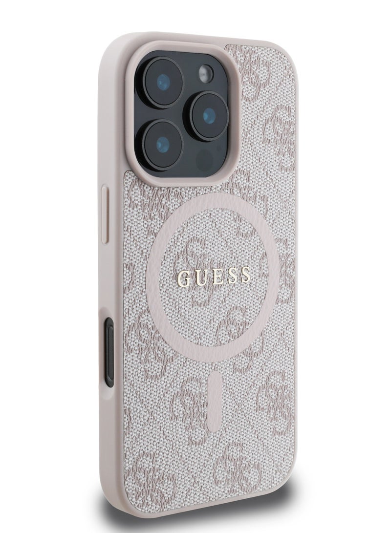 GUESS Magsafe 4G PU Leather Colored Ring And Classic Logo Case for iPhone 16 Pro - Pink - Image 2