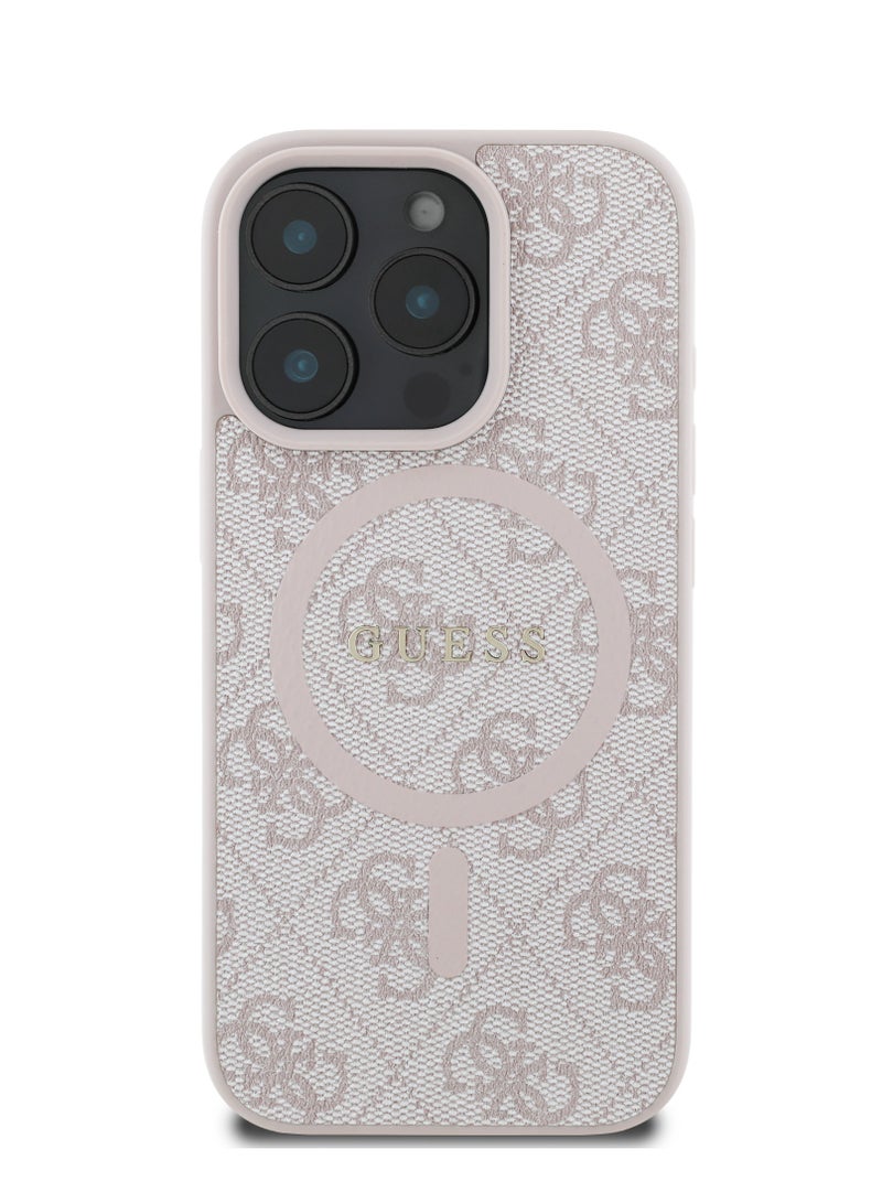 GUESS Magsafe 4G PU Leather Colored Ring And Classic Logo Case for iPhone 16 Pro - Pink - Image 1