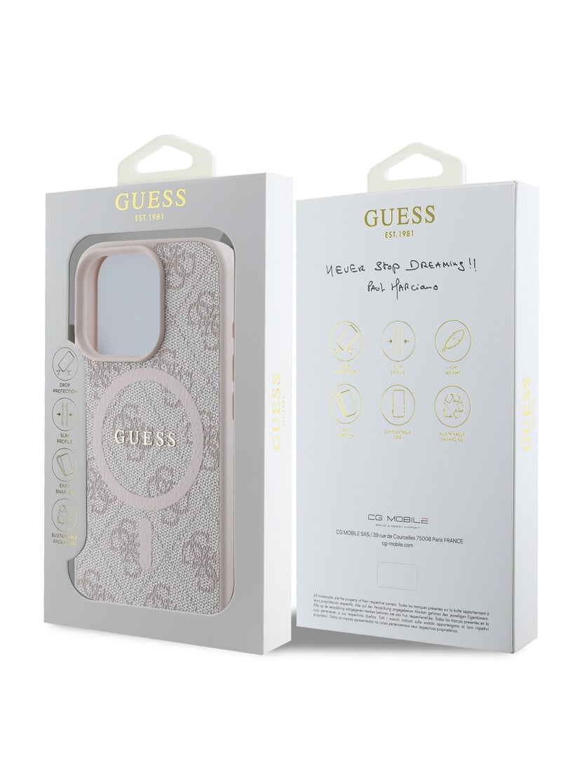 GUESS Magsafe 4G PU Leather Colored Ring And Classic Logo Case for iPhone 16 Pro - Pink - Image 5