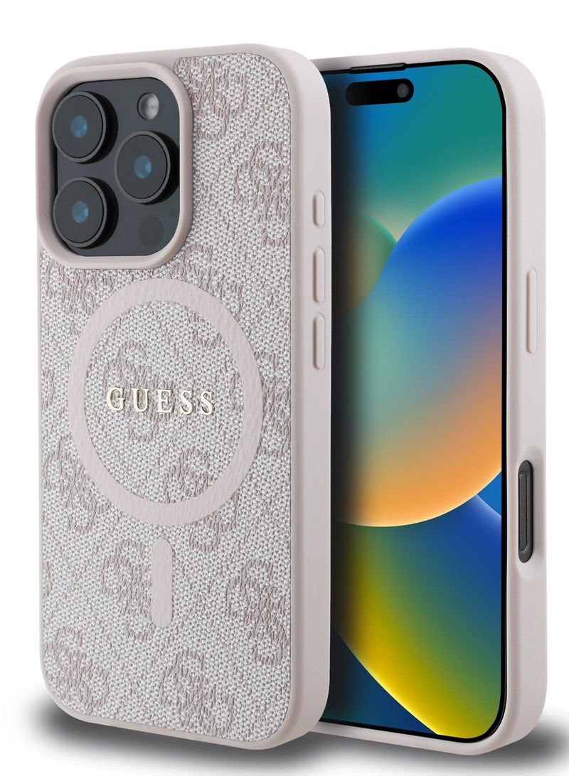 GUESS Magsafe 4G PU Leather Colored Ring And Classic Logo Case for iPhone 16 Pro - Pink - Image 4