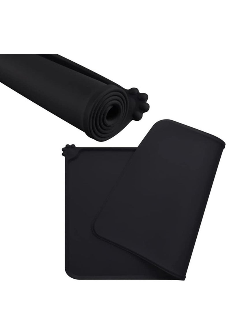 Pet Placemat Silicone Dog Cat Bowl Mat Waterproof Anti-Slip Food Grade Feeding Tray Cushion (30 * 48cm Black) - Image 3