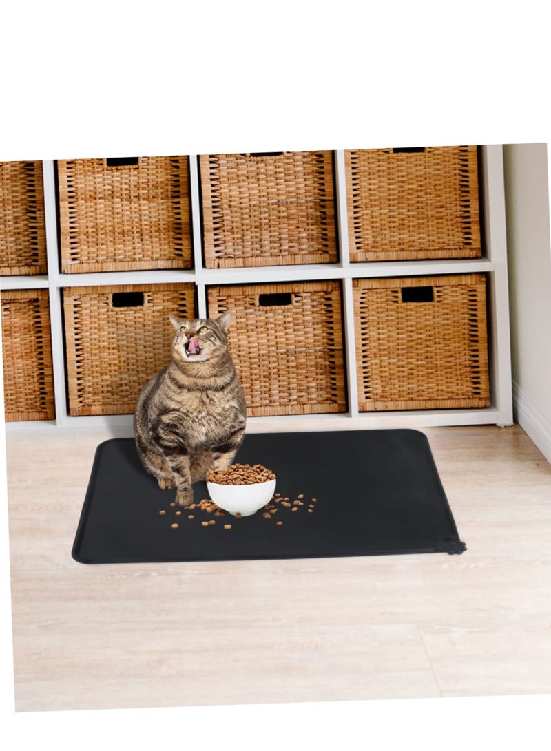 Pet Placemat Silicone Dog Cat Bowl Mat Waterproof Anti-Slip Food Grade Feeding Tray Cushion (30 * 48cm Black) - Image 4