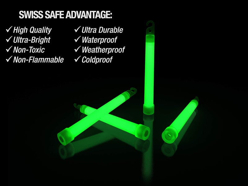 Swiss Safe Premium 6" Glow Sticks - Extra Bright, 12+ Hour Duration, Emergency Ready (Green 12-Pack) - Image 3