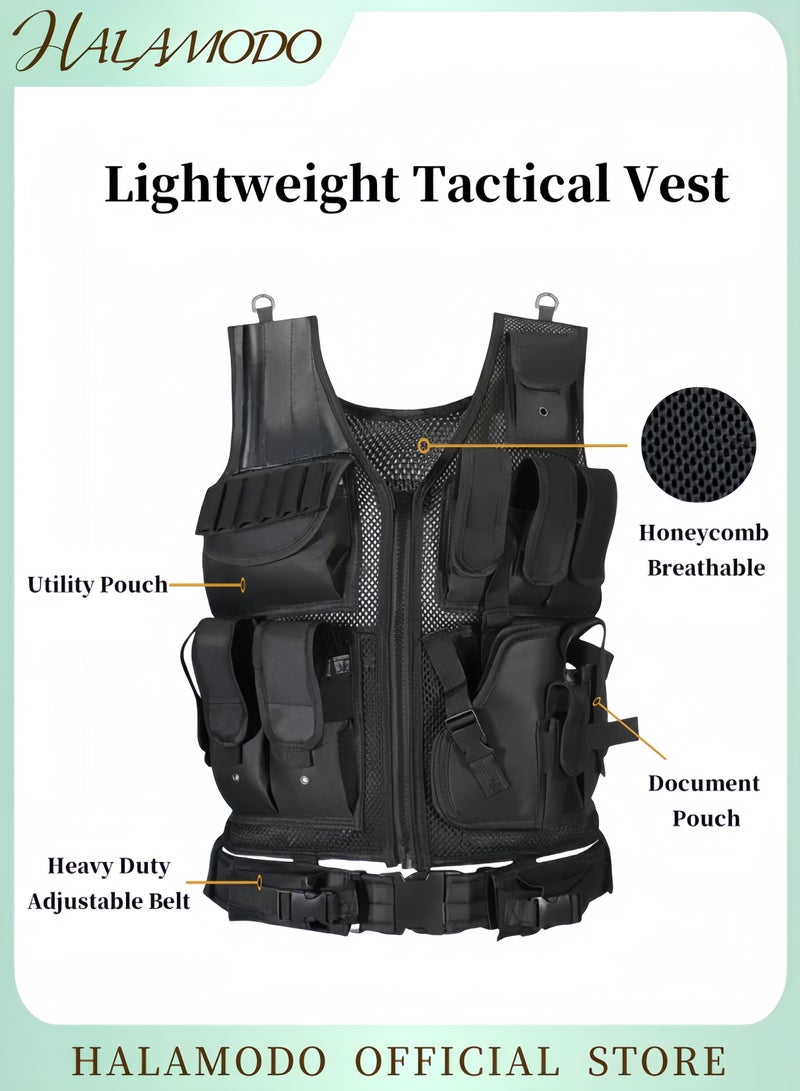HALAMODO Multifunctional Tactical Vest Lightweight Breathable Mesh Polyester Sports Vest Combat Training CS Game Vest Outdoor Training Vest with Adjustable Belt & Shoulder Straps - Image 1