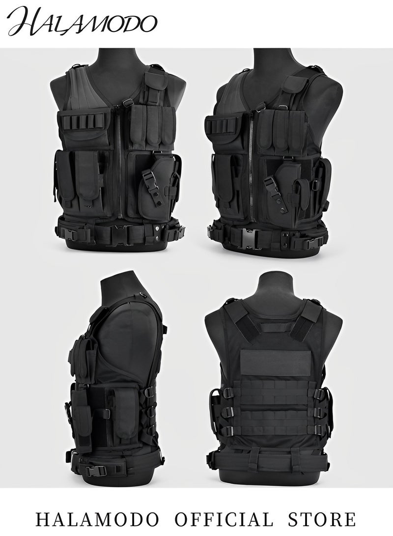 HALAMODO Multifunctional Tactical Vest Lightweight Breathable Mesh Polyester Sports Vest Combat Training CS Game Vest Outdoor Training Vest with Adjustable Belt & Shoulder Straps - Image 5