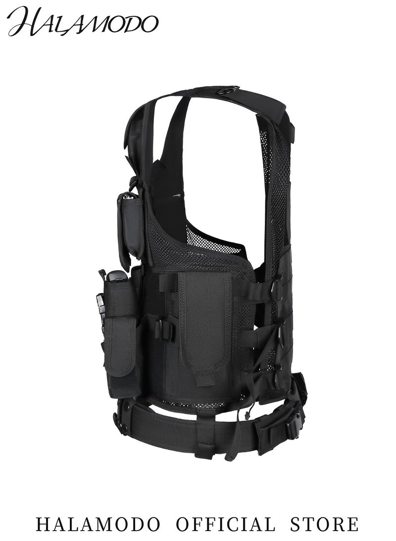 HALAMODO Multifunctional Tactical Vest Lightweight Breathable Mesh Polyester Sports Vest Combat Training CS Game Vest Outdoor Training Vest with Adjustable Belt & Shoulder Straps - Image 3