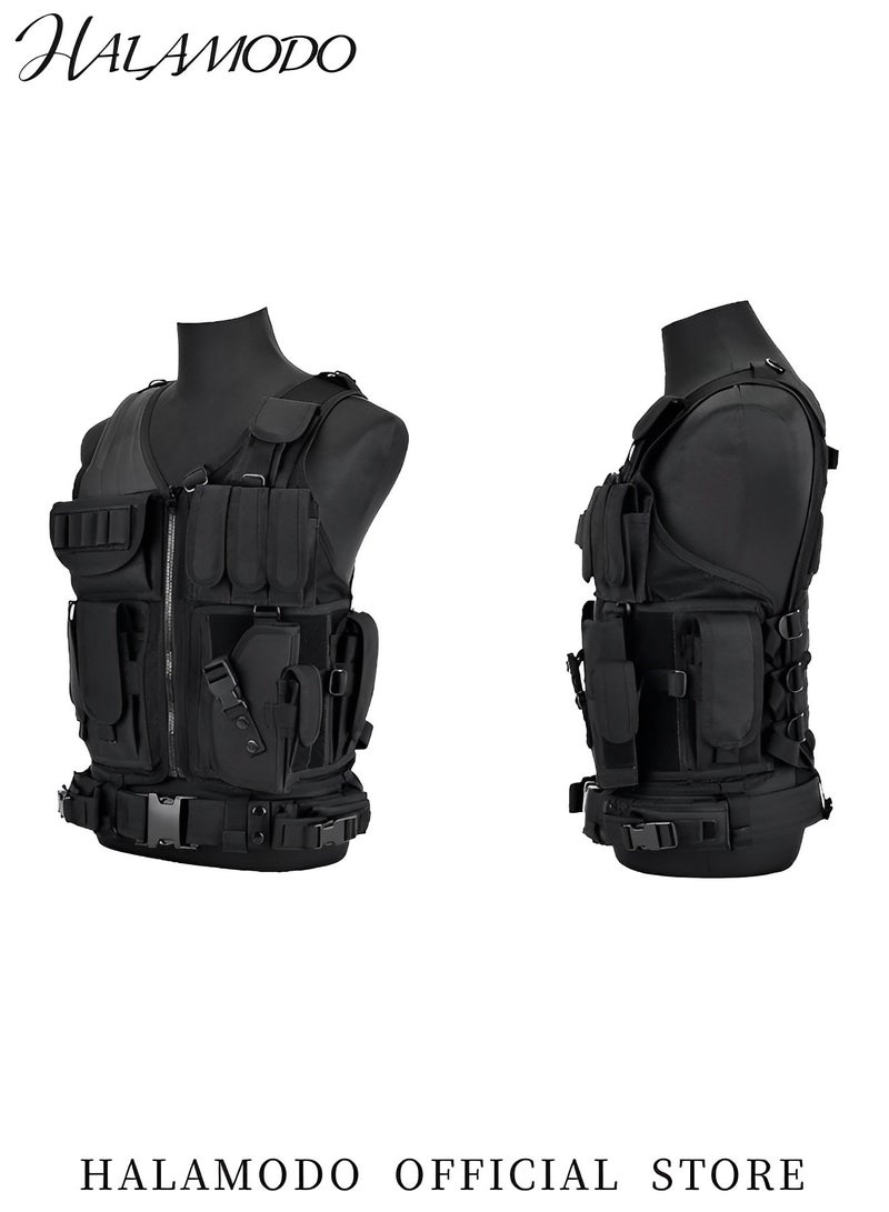 HALAMODO Multifunctional Tactical Vest Lightweight Breathable Mesh Polyester Sports Vest Combat Training CS Game Vest Outdoor Training Vest with Adjustable Belt & Shoulder Straps - Image 4