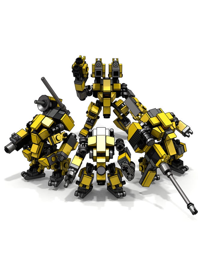 Small MOC Mini Combat Mecha Building Block Model Toy Creative Building Assembly Military Boy Toy-Color:Combat Squad 4 Yellow - Image 1