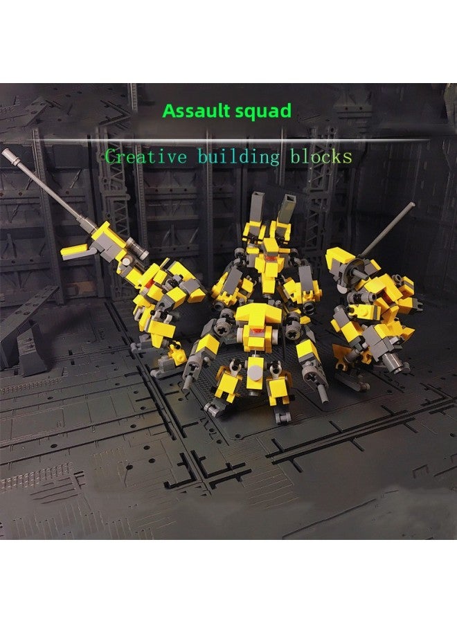 Small MOC Mini Combat Mecha Building Block Model Toy Creative Building Assembly Military Boy Toy-Color:Combat Squad 4 Yellow - Image 2