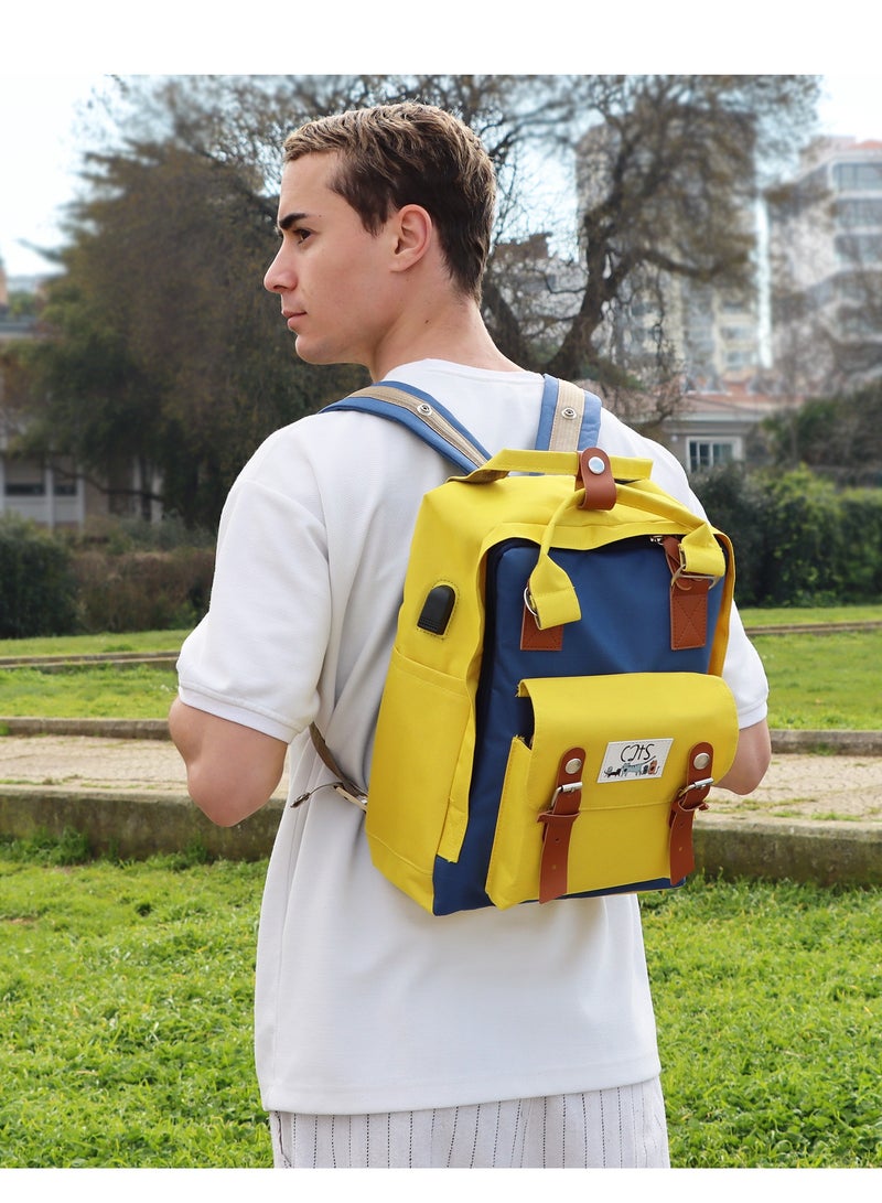 بيج ديزاين حقيبة ظهر للكمبيوتر المحمول للرجال والنساء، حقيبة كمبيوتر محمول مقاس 14 بوصة، مقاومة للماء، مضادة للسرقة، بسعة 10 لترات مع قسم مخصص للكمبيوتر المحمول، حقيبة ظهر للسفر مزودة بمنفذ شحن USB. - Image 5