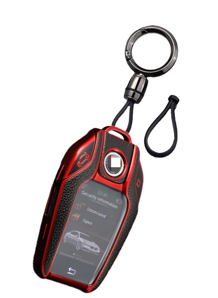 OUYoo For BMW LCD Screen Key Fob Cove,Soft TPU Key Fob Cover Case Compatible with BMW 5 Series 528Li 530Li 540Li G30 G31 6 Series GT G11 G12 7 Series 740 X3 G01 i8(Red)