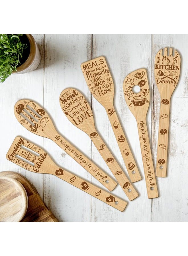 CUTHOLLOW 6Pcs Wooden Kitchen Utensil Set for Cooking, Funny Kitchen Bamboo Cooking Spoons Set, Mothers Day Gifts Ideas - Unique Birthday Anniversary Housewarming Gift for Mom Grandma Wife - Image 1