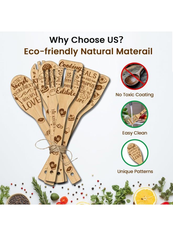 CUTHOLLOW 6Pcs Wooden Kitchen Utensil Set for Cooking, Funny Kitchen Bamboo Cooking Spoons Set, Mothers Day Gifts Ideas - Unique Birthday Anniversary Housewarming Gift for Mom Grandma Wife - Image 3