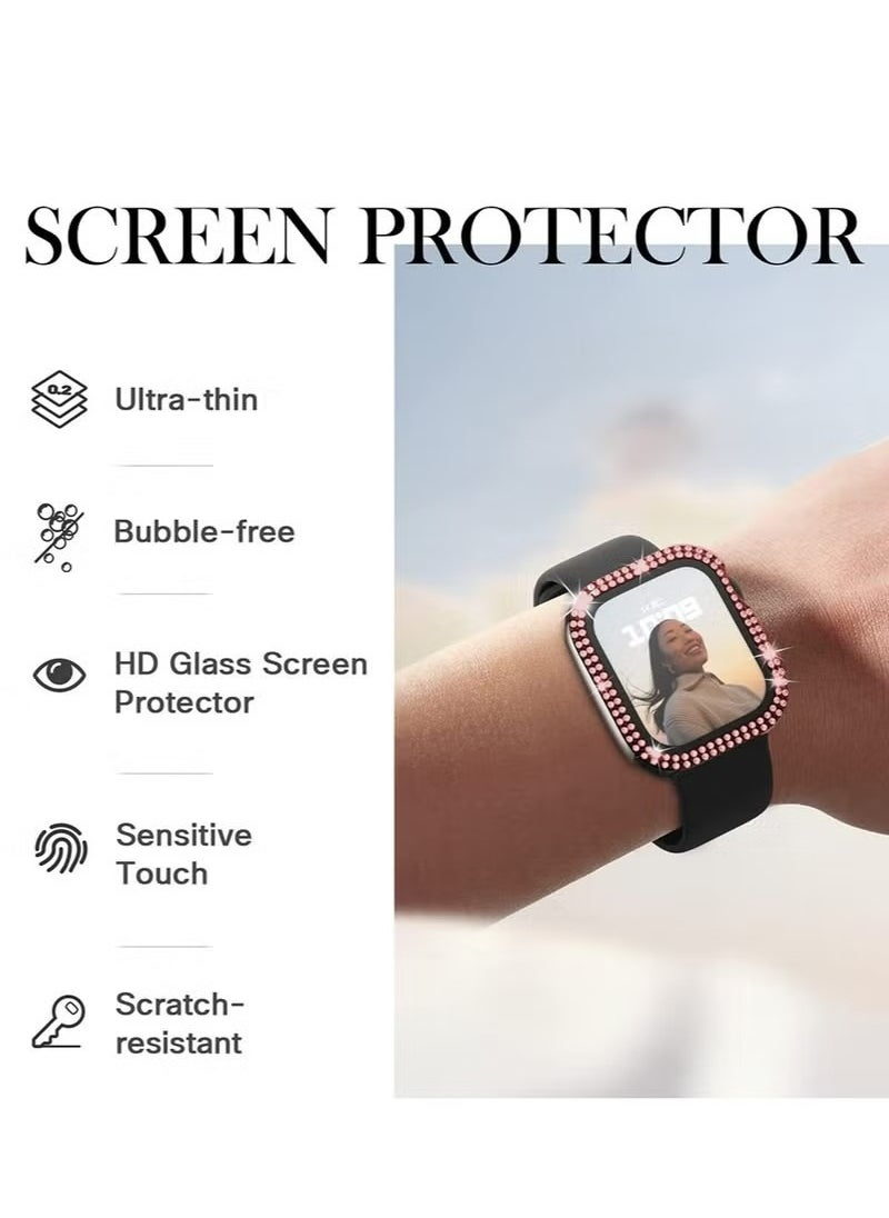 X-level 1 Pack Apple Watch Series 9/8/7 45mm Screen Protector Bling Case,Tempered Glass Screen Protector Women Glitter Diamond Rhinestone Face Cover for iWatch Accessories  - Image 4