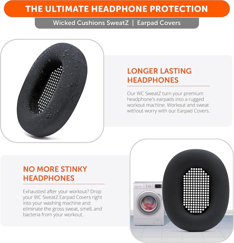 SweatZ XM5 - Protective Headphone Ear Covers for Sony WH1000XM5 by | Only Compatible with Sony XM5 Over Ear Headphones | Sweatproof & Easily Washable | Black - Image 4