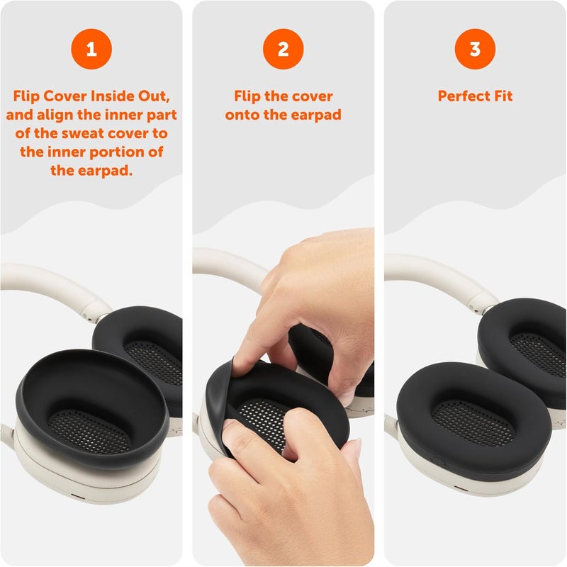 SweatZ XM5 - Protective Headphone Ear Covers for Sony WH1000XM5 by | Only Compatible with Sony XM5 Over Ear Headphones | Sweatproof & Easily Washable | Black - Image 5