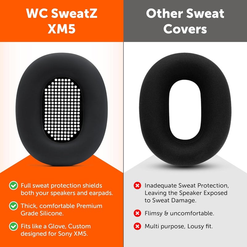 SweatZ XM5 - Protective Headphone Ear Covers for Sony WH1000XM5 by | Only Compatible with Sony XM5 Over Ear Headphones | Sweatproof & Easily Washable | Black - Image 3
