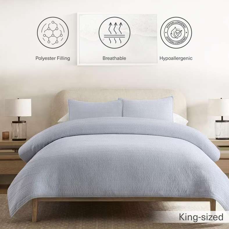 Pan Home TTC Daytona 3-piece Quilted Bedspread Set 220x240cm - Whisper Blue