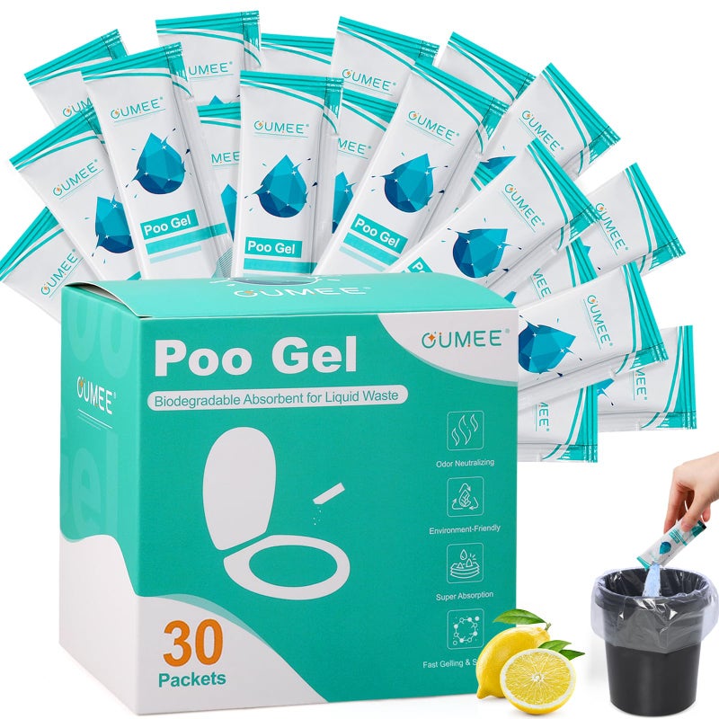 OUMEE Lemon Portable Toilet Gel, Poo Gel for Potty, Camping Toilet Powder for Bucket, Eco Absorbent Gelling, Portable Urine Packets for Outdoor Recreation Suppliess(30) - Image 1