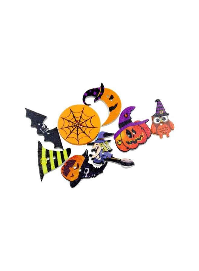 klarako 100Pcs Halloween Dress Up Wooden Buttons Mixed Pumpkin Bat Spider Buttons Decorative Handmade Sewing Crafting Gift Buttons - Image 1