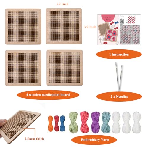 Yushen 4Pcs Flower Coaster Needlepoint Kit for Adult Cross Stitch Kits DIY Adults Needlepoint Embroidery Starter Set with Patterns Embroidery Needles Threads Crafts (Flower) - Image 3