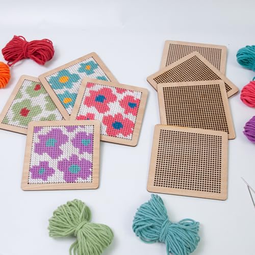 Yushen 4Pcs Flower Coaster Needlepoint Kit for Adult Cross Stitch Kits DIY Adults Needlepoint Embroidery Starter Set with Patterns Embroidery Needles Threads Crafts (Flower) - Image 4