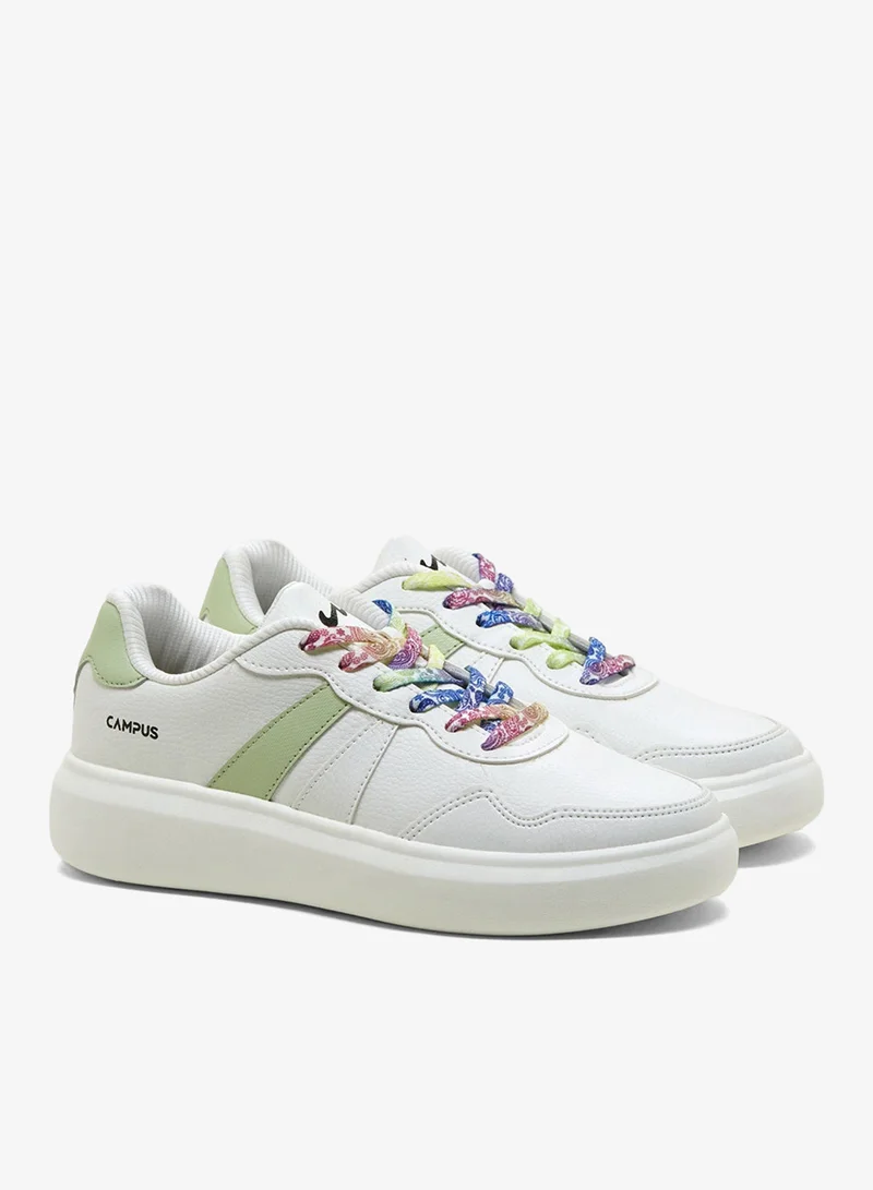 CAMPUS Wht/Pista Grn Women’s White Low Top Sneakers – Stylish Color-Block Design with Blue Detailing for Women | Best Price UAE