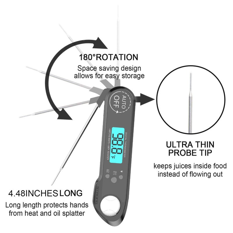 Meat Thermometer Instant Read Digital Fast Food Thermometer with Backlight Calibration Bottle Opener IP67 Waterproof Kitchen BBQ Thermometer - Image 5