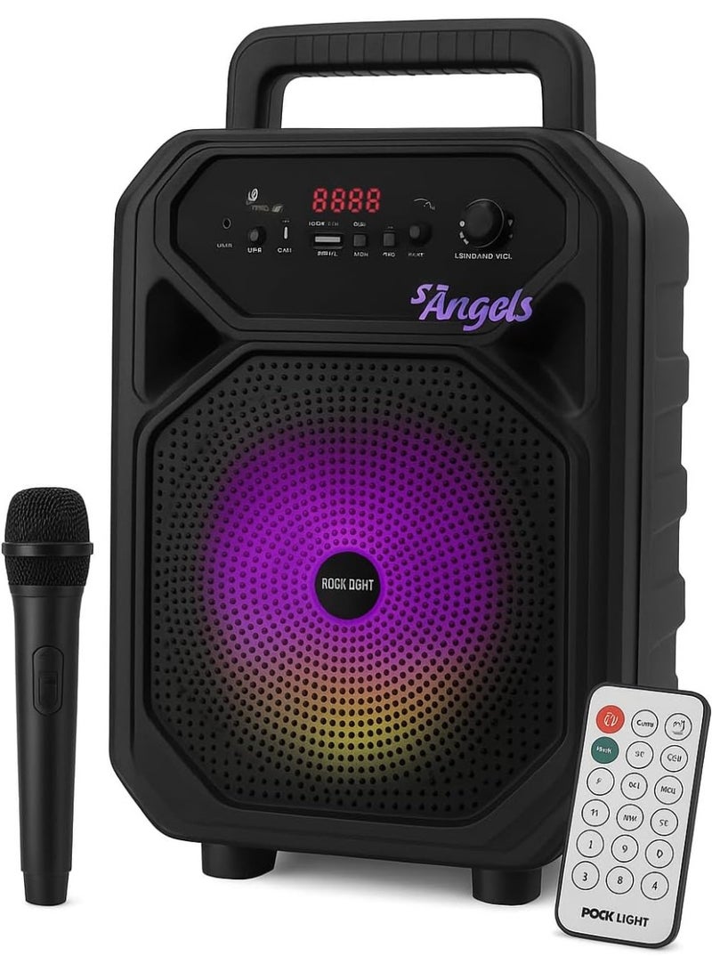 ROCK LIGHT سماعة بلوتوث محمولة S825، 8 إنش، ميكروفون لاسلكي، أضواء ديسكو RGB، راديو FM، جهاز تحكم عن بعد، سماعة حفلات قابلة لإعادة الشحن - Image 3