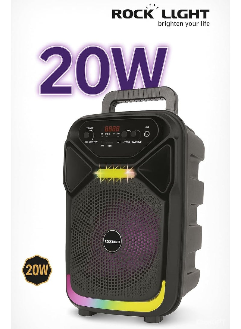 ROCK LIGHT سماعة بلوتوث محمولة S825، 8 إنش، ميكروفون لاسلكي، أضواء ديسكو RGB، راديو FM، جهاز تحكم عن بعد، سماعة حفلات قابلة لإعادة الشحن - Image 2