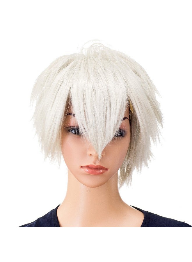 SWACC Unisex Fashion Spiky Layered Short Anime Cosplay Wig for Men and Women (White) - Image 2