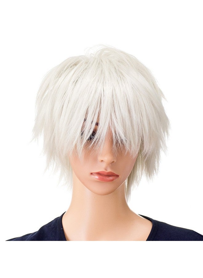 SWACC Unisex Fashion Spiky Layered Short Anime Cosplay Wig for Men and Women (White) - Image 1