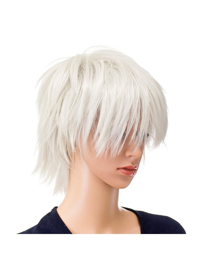 SWACC Unisex Fashion Spiky Layered Short Anime Cosplay Wig for Men and Women (White) - Image 4