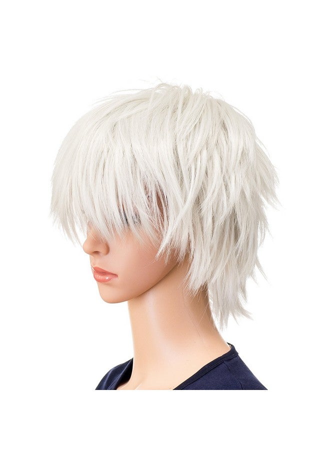 SWACC Unisex Fashion Spiky Layered Short Anime Cosplay Wig for Men and Women (White) - Image 3