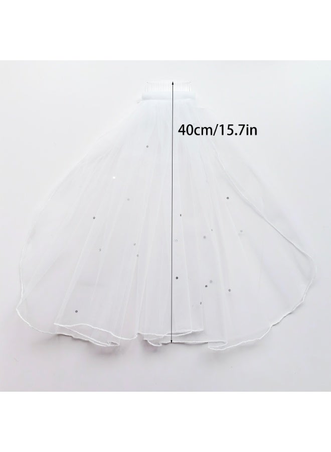 Women Bridal Wedding Veil Short Wedding Veils Rhinestone Pearl Bridal Veil Bride Headband Decoration for Wedding Party  - Image 5