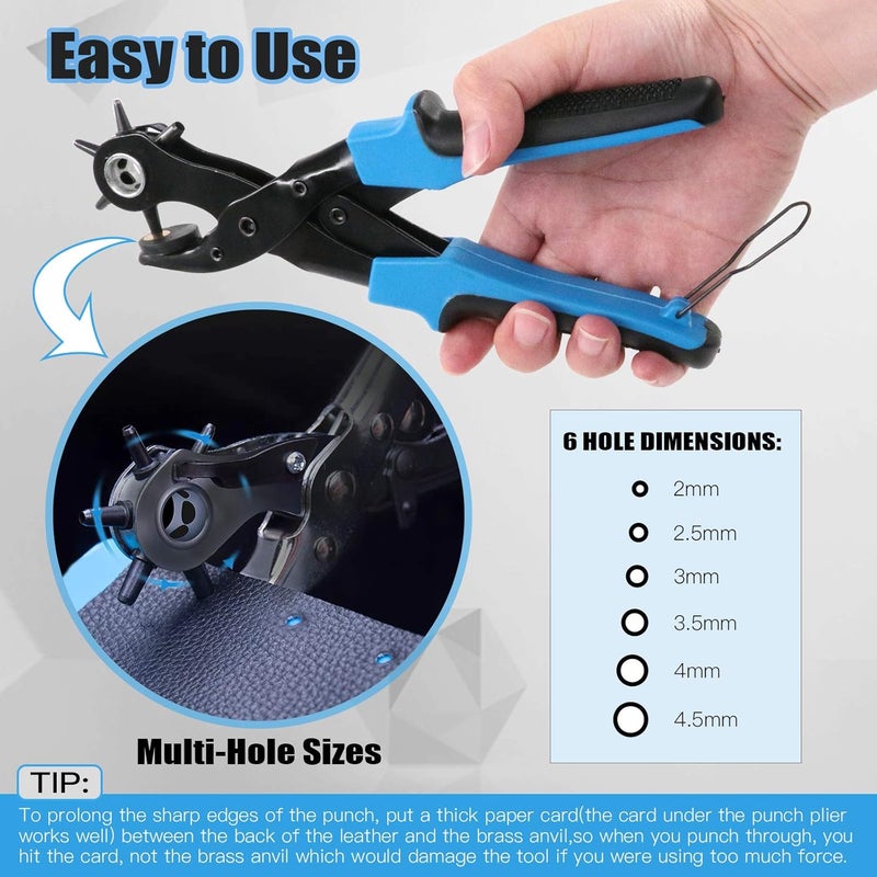 Glarks Adjustable Leather Hole Punch Pliers with Single Cap Leather Rivets Set Free Scissor & Ruler & Awl Tool for Belt, Watch Bands, Saddle, Shoes - Image 5