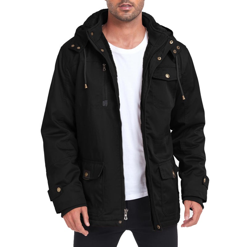 Dr.Cyril Men's Thick Winter Jackets Fleece Lined Thick Jackets Hood Work Jackets Coat Cotton Military with Cargo Pockets - Image 2